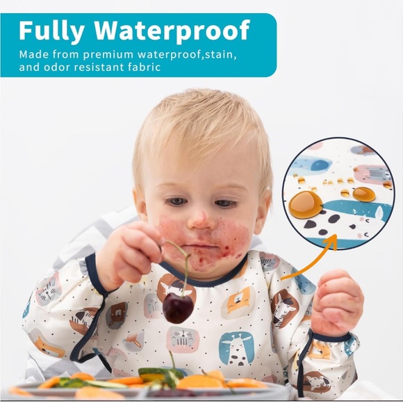 3 Pcs Long Sleeved Waterproof Baby👶🏽/Toddler🧒🏻Bibs w Crumb Catcher - Picture 3 of 9